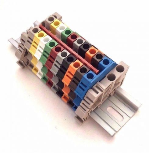 Any Color Distribution Terminal Blocks 10 Gang DIN Rail Dinkle 10AWG 30A 600V