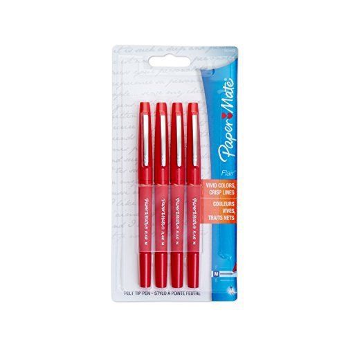 Paper Mate Flair Porous-Point Felt Tip Pen, Medium Tip, 4-Pack, Red 8424452PP