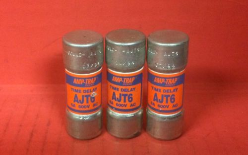 Lot of (3) tested gould amp-trap 2000 time delay ajt6 fuses ~ 6a, 600vac for sale