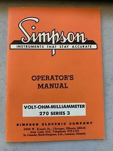 Simpson Volt-Ohm-Milliammeter 270 Series 3 Operator&#039;s Manual