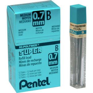 Box Of 12 Tubes Pentel 50-B 50B 0.7mm Super Hi-Polymer Refill Lead