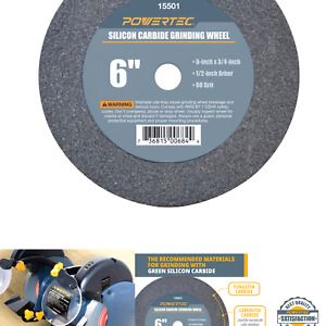 POWERTEC 15501 1/2&#034; Arbor 60-Grit Silicon Carbide Grinding Wheel, 6&#034; x 3/4&#034;