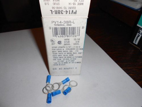 100 Panduit PV14-38R-L Blue Ring Crimp Terminal Connector 3/8 stud .390 opening