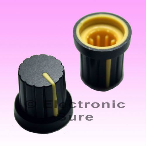 20 x knob black with yellow mark for potentiometer pot 6mm shaft size for sale