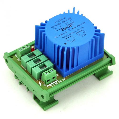 P 230vac, s 2x 18vac, 25va din rail mount toroidal power transformer module. for sale