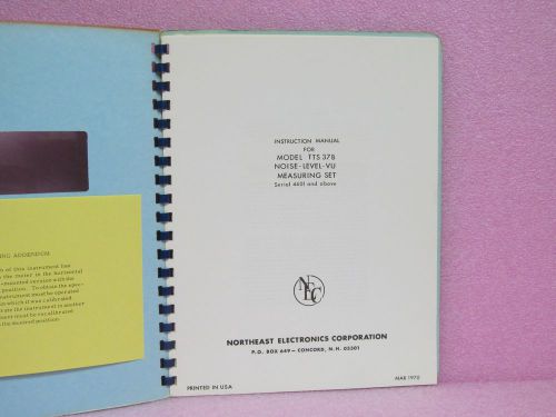 Northeast Elec. Manual TTS 37B Noise-level meas. set instr. man. w/Sch. (3/70)