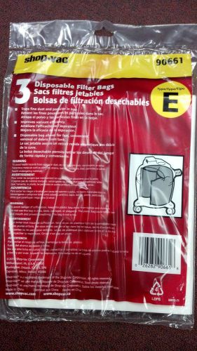 SHOP-VAC, TYPE E, 3 Disposable Filter Bags, FOR 5-8 Gallon Tanks, PART# 90661