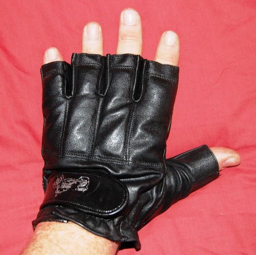 Med black leather half finger sap gloves law enforcement police motorcycle gear for sale