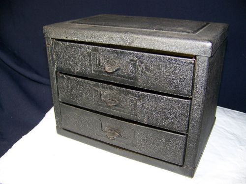 VINTAGE METAL STEEL 3 DRAWER SMALL PARTS CABINET STORAGE ORGANIZER TOOL BOX