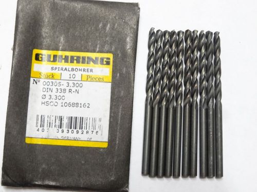 10pc guhring #305-3.300 3.3mm jobber length hsco cobalt twist drills black oxide for sale