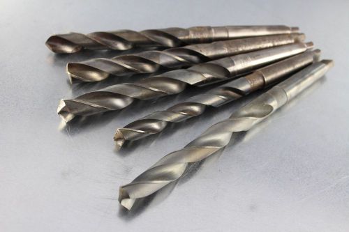 TAPER SHANK TWIST DRILLS 2 MORSE TAPER LOT OF 5 HSS SIZES 5/8&#034; TO 25/32&#034; MORSE