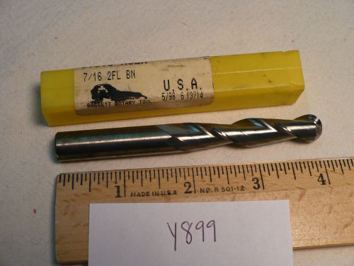 1 NEW BASSETT 7/16&#034; DIAMETER CARBIDE END MILL. 2 FLUTE. BALL. USA MADE. (Y899)