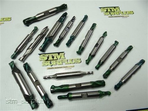 NICE LOT OF 16 HSS DOUBLE END MILLS 1/4&#034; TO 13/32&#034; WELDON