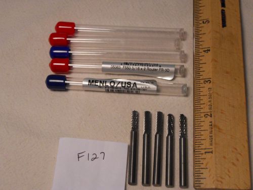 5 NEW MENLO 3/16&#034; SHANK CARBIDE BURRS. D/C. E/C. INTERNAL GRINDING USA MADE F127