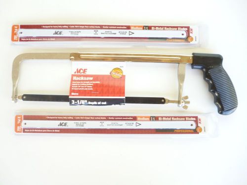 NEW ACE HACKSAW AND 4 BI-METAL MEDIUM 12&#034; 24 TPI BLADES - MODEL # 26259/203556