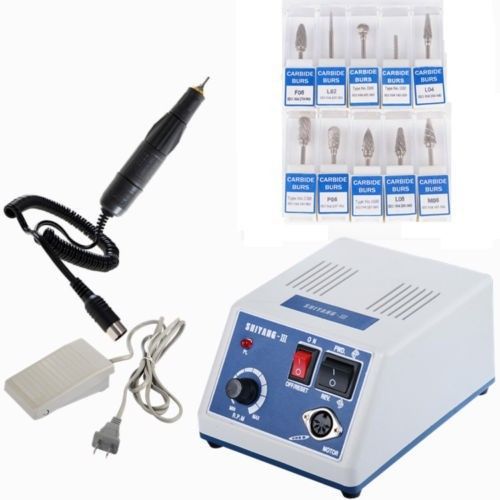 Marathon POLISHER N3 Micromotor 35K PRM Handpiece +10 Tungsten Carbide Burs NEW