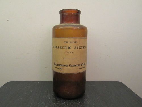 ONE POUND, MALLINCKRODT CHEMICAL WORKS BOTTLE,,POTASSIUM ACETATE