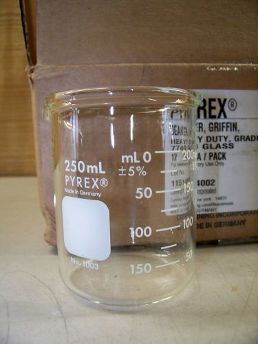 Case of 12 Pyrex Heavy Duty Griffin Beaker 250 mL 1003-250 New