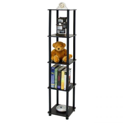 FURINNO 5-Tier Tube Corner Square Rack Display Shelf, 99132, Espresso