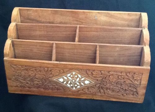 Wood Desk Organizer Vintage Hand Carved Rosewood