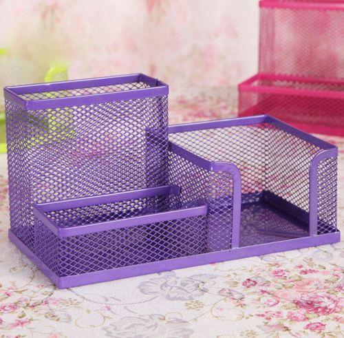Purple metal mesh desk organizer desktop pencil holder storage box container for sale
