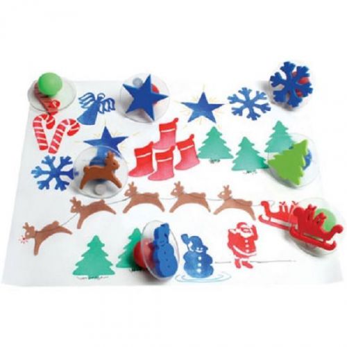 Ready2Learn Giant Christmas Stamper  Set of 10 w Case/ Santa, Reindeer Etc