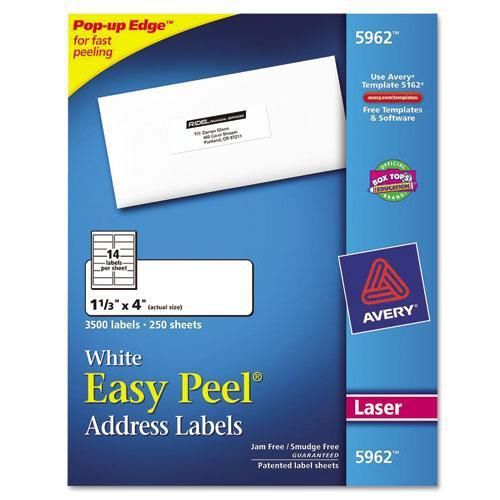 2880 avery white laser mailing labels 1-1/3x4&#034; jam and smudge free 5962 y65 new for sale