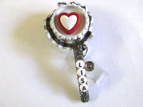 RUFFLE WITH HEART ID BADGE REEL PERSONALIZED TEACHER,NURSE, MEDICAL,OFFICE,