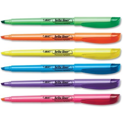 BIC Brite Liner Highlighter - Chisel Marker Point - Assorted Ink - 12/Box