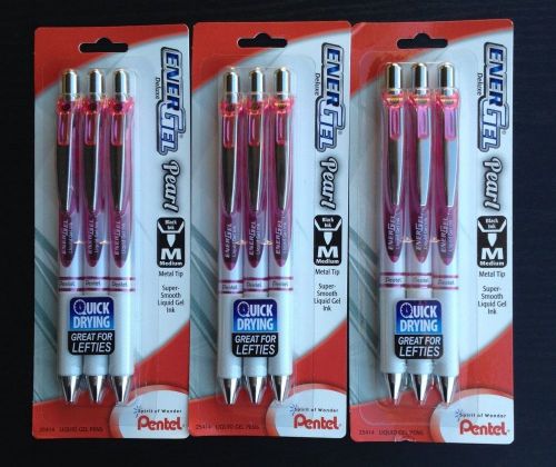 Pentel Energel Pearl Deluxe 9 liquid gel pens pink/white body (black ink)