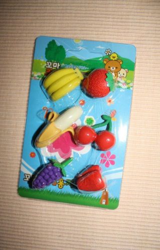 PENCIL ERASER.  FRUIT THEME.  SIX (6) PIECES.