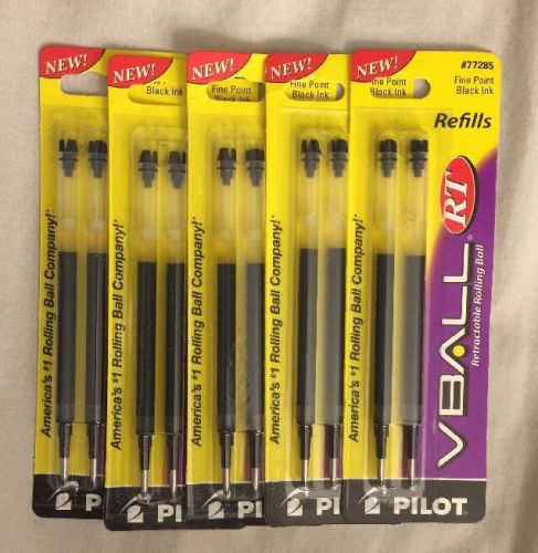 5 Pilot VBall RT  Ink Refill2-Pack Rolling Ball Pens Fine Point, Black  (77285)