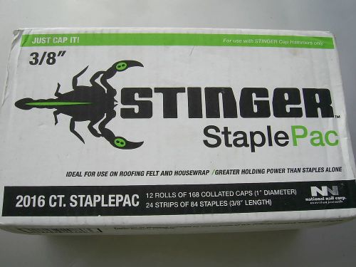 National Nail Stinger Cap Staple Pac 2016 Ct, 3/8 length 1&#034; dia. caps 12 Rolls