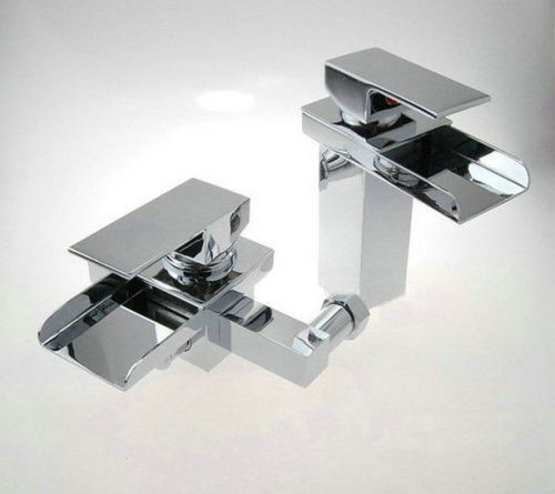 Waterfall Bathroom Wall Mounted Bath&amp; Basin Mixer Tap Match Set Faucet rwerq23