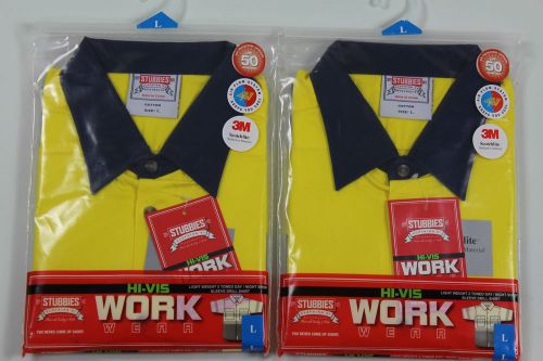 2 PACK New Stubbies Hi Vis reflective shirt short sleeve size LargeRRP$79.98#34Y