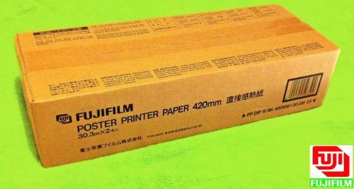 2 ROLLS - FUJI POSTER PRINTER PAPER - DIRECT THERMAL - BLACK ON WHITE - 420mm