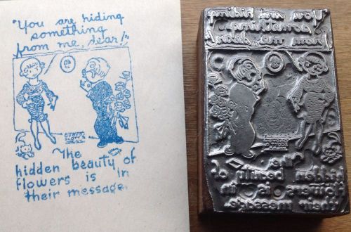Hiding something from me dear antique metal printing stamp signed scott -cat for sale