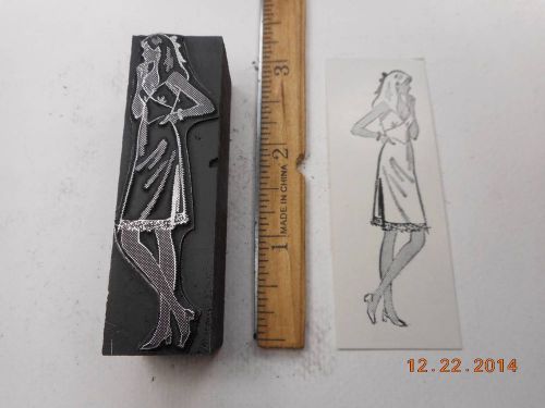 Letterpress Printing Printers Block, Lingerie Model in Full Slip, Undergarment