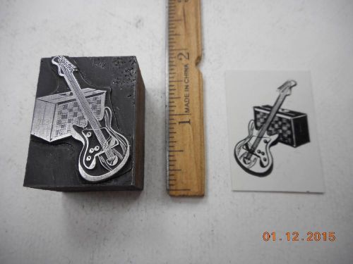 Letterpress Printing Printers Block, Musical Electric Guitar with Amplifier