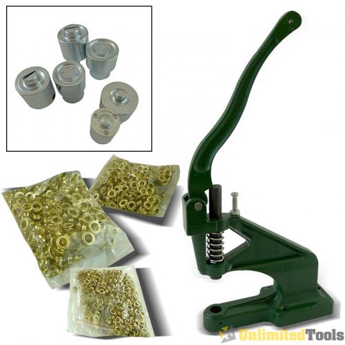 Grommet machine 3 die (#0 #2 #4) &amp; 900 upgraded grommets eyelet hand press tool for sale