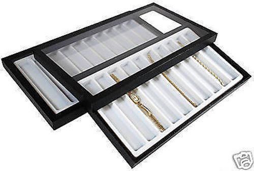 2-10 SLOT ACRYLIC LID JEWELRY DISPLAY CASE WHITE TRAY