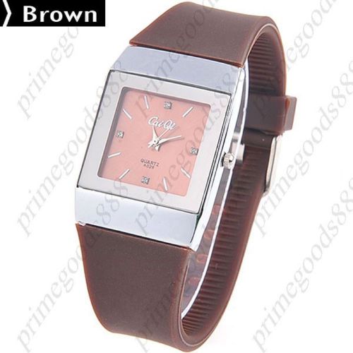 Square Analog Quartz Wrist Watch Resin Strap in Brown Free Shipping  WristWatch