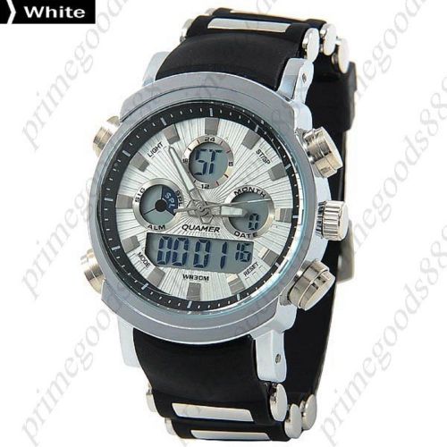 Led lcd waterproof analog digital quartz alarm date men&#039;s wristwatch white for sale