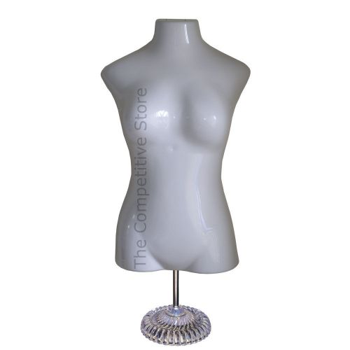 Large Bust Female White Torso Mannequin Form With Economic Plastic Base -  L-XL