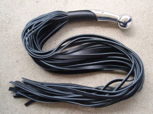 NEW HEAVY LONG Black Leather Flogger  Metal Handle - GREAT HORSE TRAINER CAT