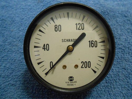 VINTAGE &#034;SCHRADER&#034; 200 PSI GAUGE BY &#034;USG - U.S.GAUGE 18966-1&#034; ~ BRASS FITTING