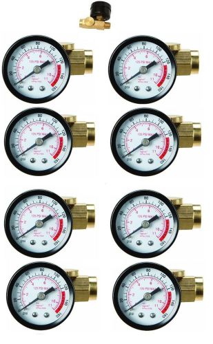 8 PC Inline Air Pressure Regulator with Gauge Solid Brass Construction 160 PSI