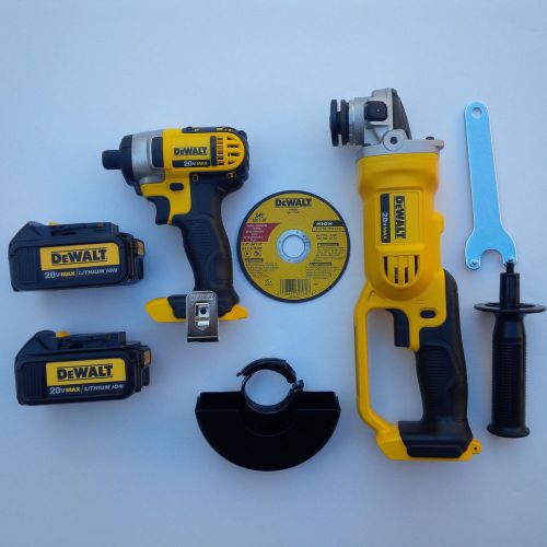 Dewalt dcf885 20v cordless 1/4 impact,dcg412 grinder 20 volt, 2 dcb200 batteries for sale