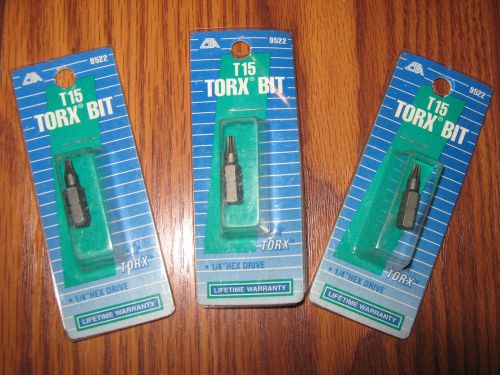 T15 TORX  BIT CTA MADE IN USA 1/4&#034; HEX DRIVE 9522 LIFETIME WARRANTY