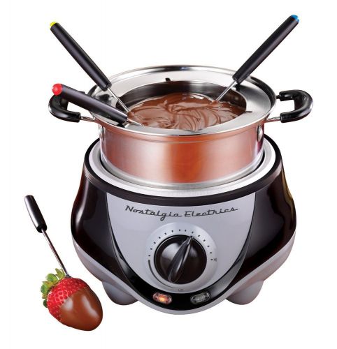 Stainless Steel Fondue Pot &amp; 4 Forks Kitchen Appliance Electric Chocolate Burner
